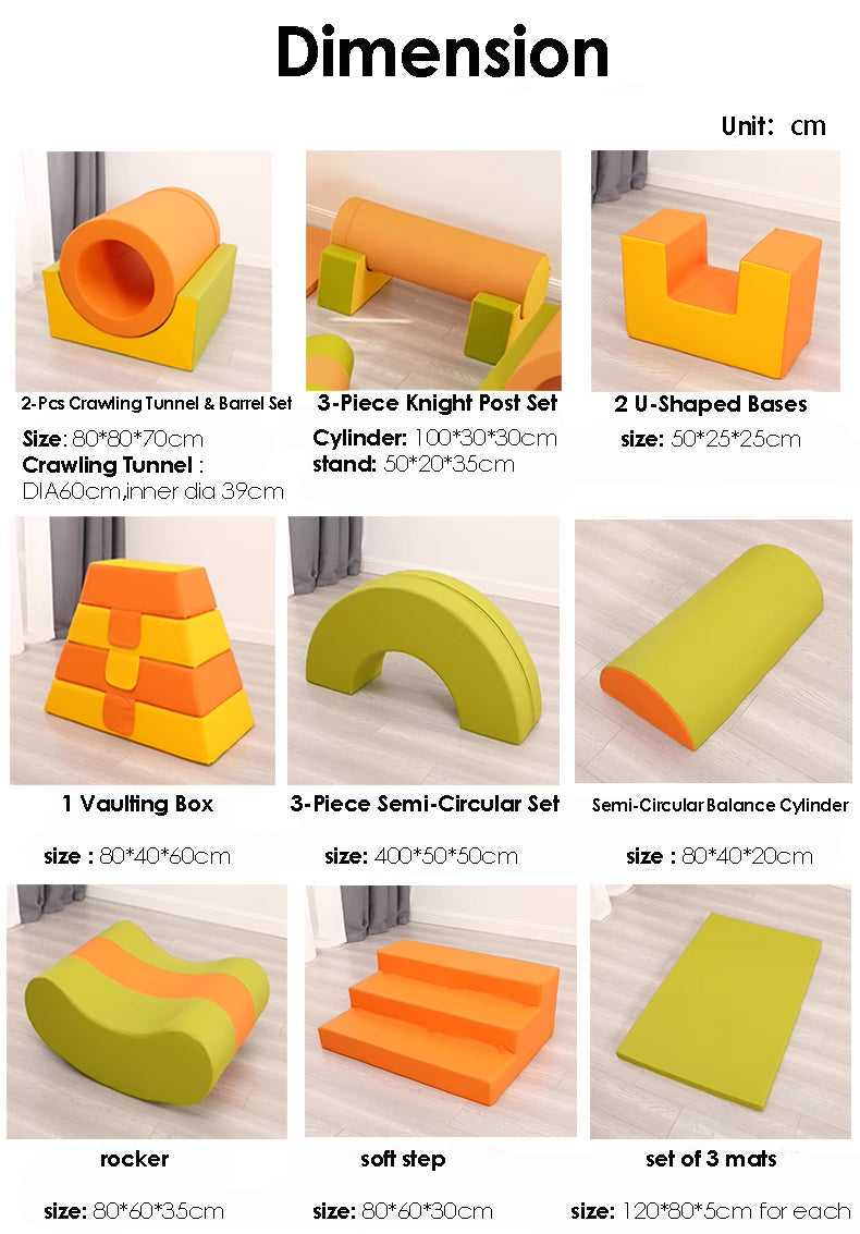 Sensory Exploring and Crawling Toddler Soft Play Set / Soft Gym Set 17pcs