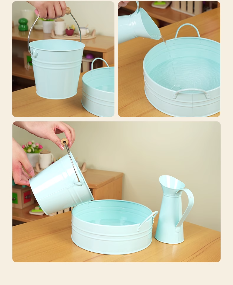 Montessori Metal Basin with Handles, Pitcher, Pail