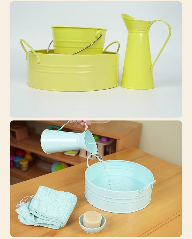 Montessori Metal Basin with Handles, Pitcher, Pail