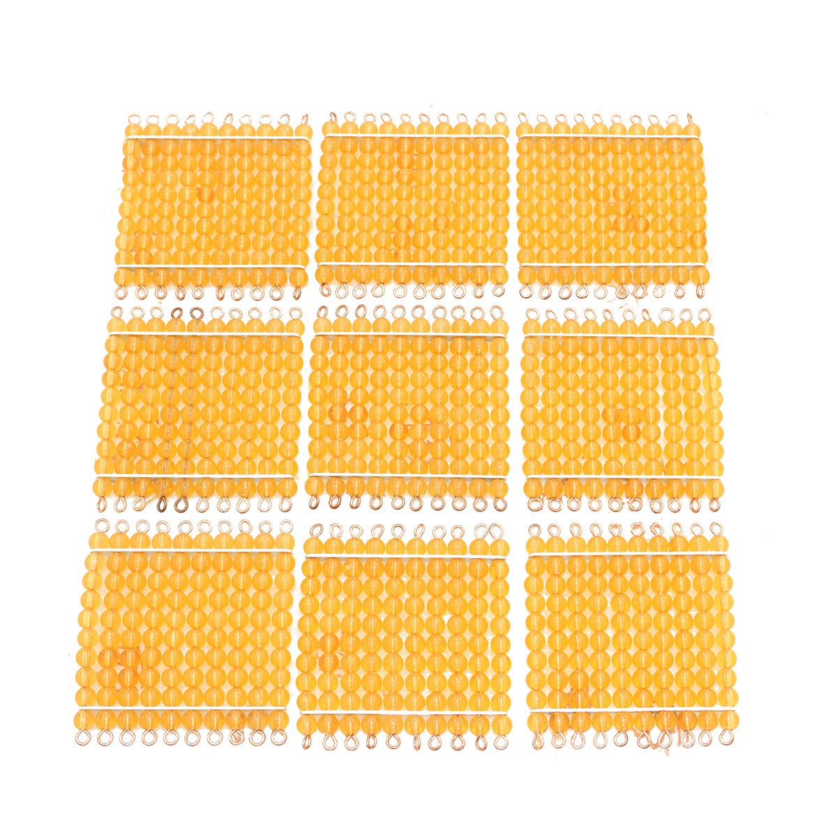 9 Golden Bead Squares of Hundred