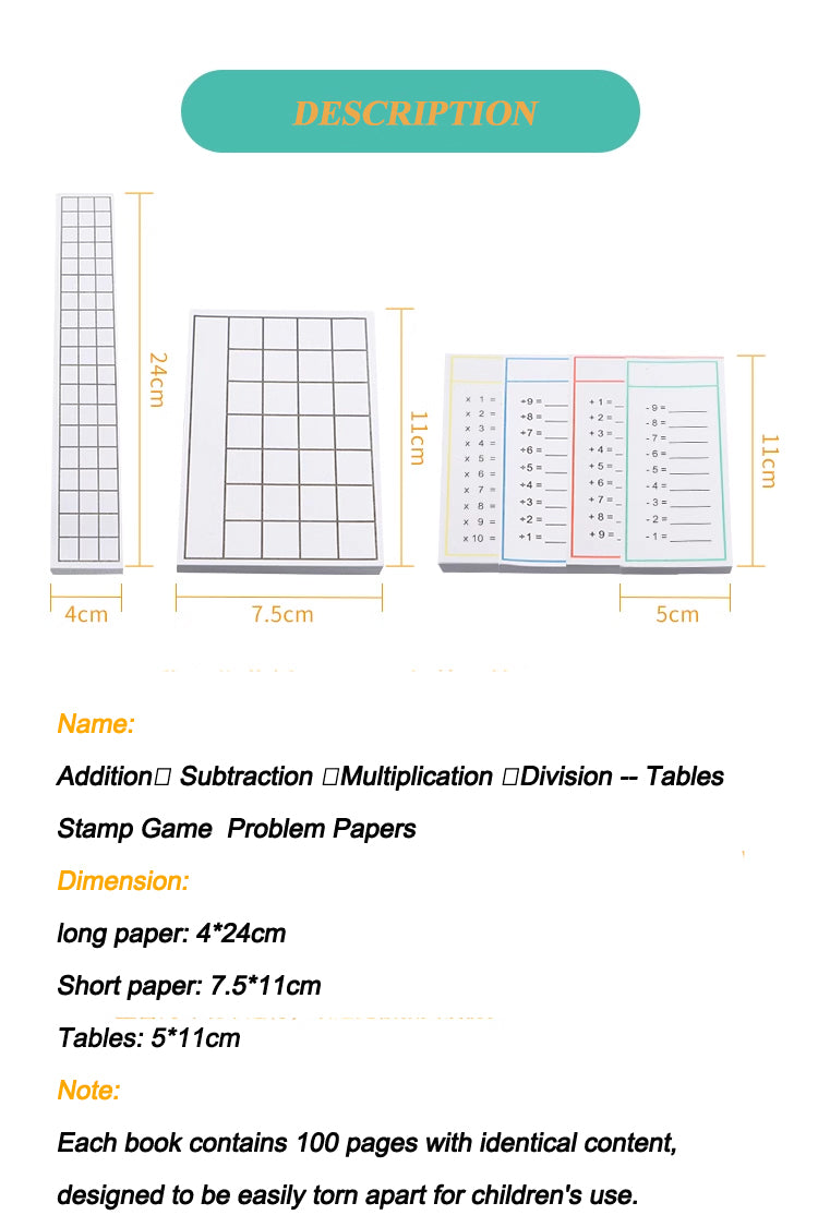 Addition | Subtraction | Multiplication | Division Tables, Stamp Game Problem Paper