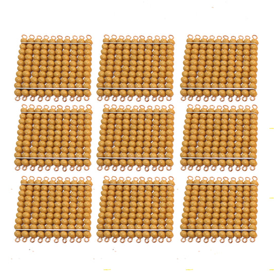 9 Golden Bead Squares of Hundred